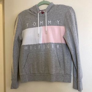 Tommy Hilfiger Denim Hoodie- Gray with Pink and White logo
